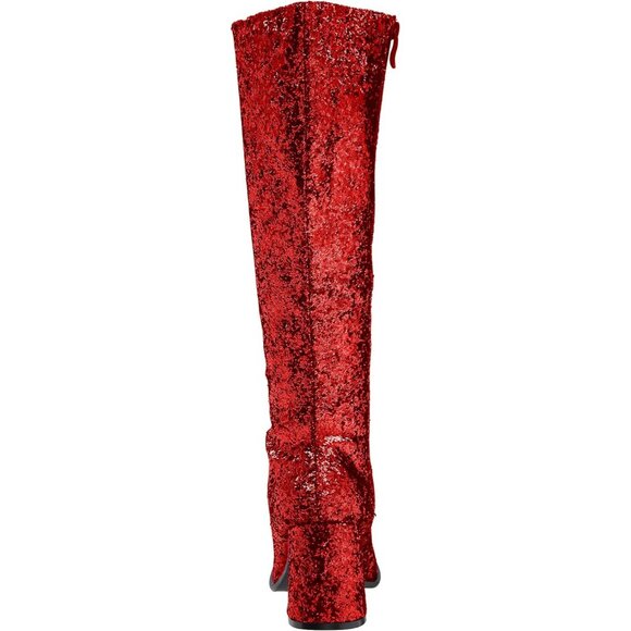 Women's Gogo-g Sparkly Red Glitter Knee High Boots with Chunky Block Heel - Picture 3 of 8